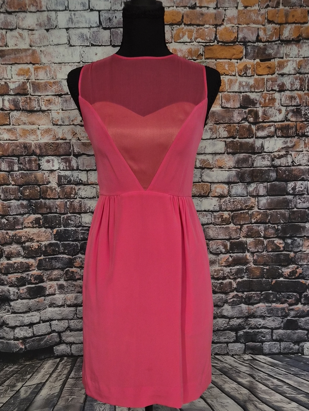 BCBGMaxAzria Hot Pink Mesh-Inset Sleeveless Mini Dress